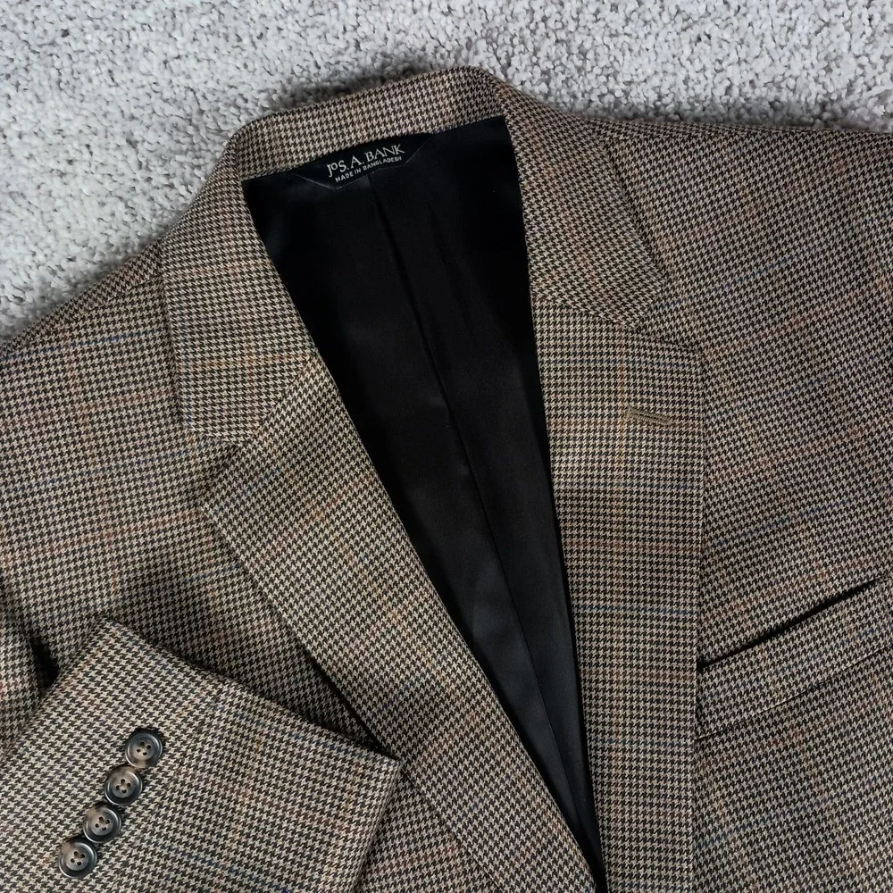 Jos. A. Bank‎ Traveler Tailored Fit 42L Wool Houndstooth Overcheck Mens Blazer
